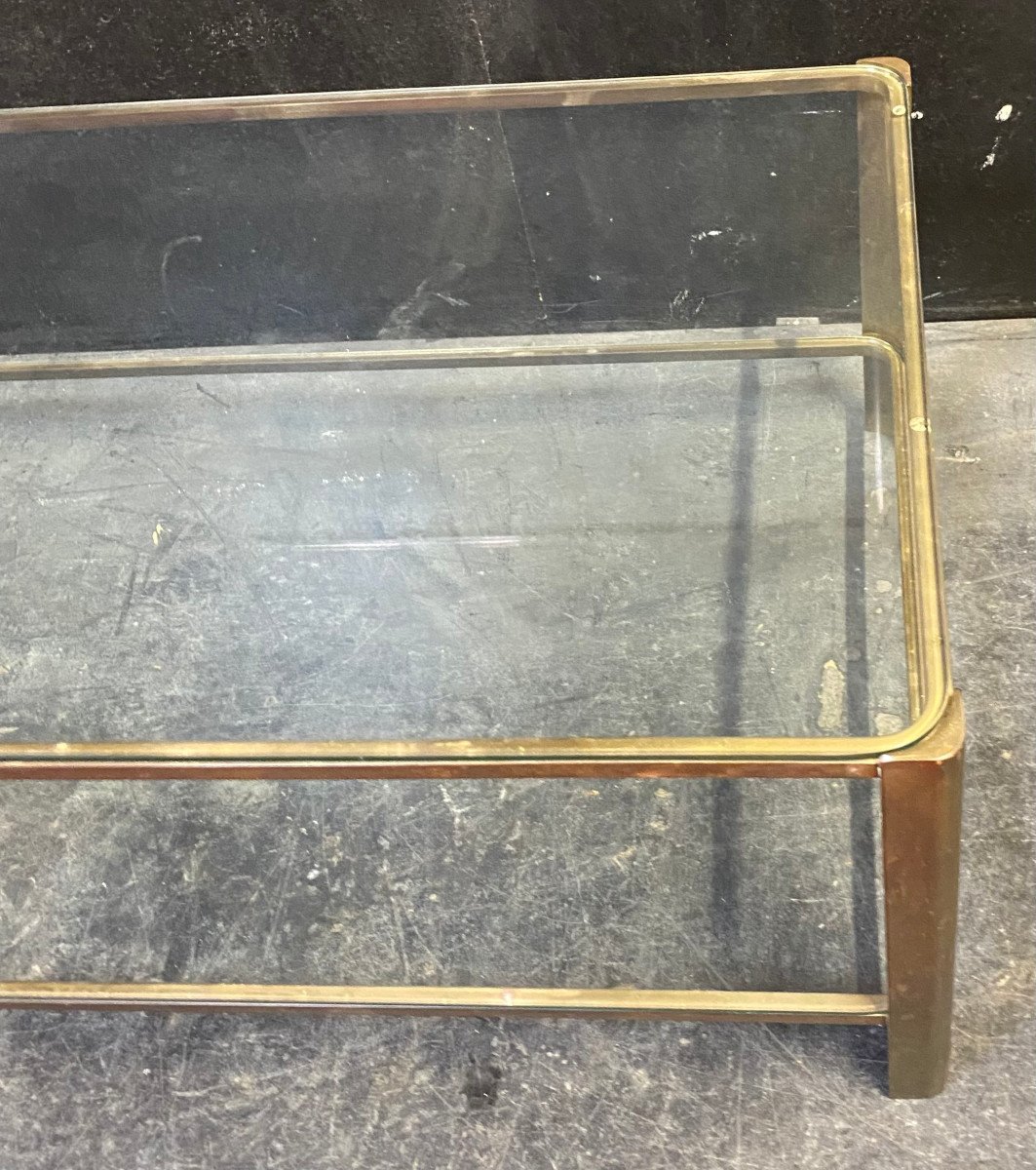 1970′ Jacques Quinet Coffee Table, Maison Malabert. Polished Brass. L: 111 Cm X 56 Cm H 37 Cm-photo-4