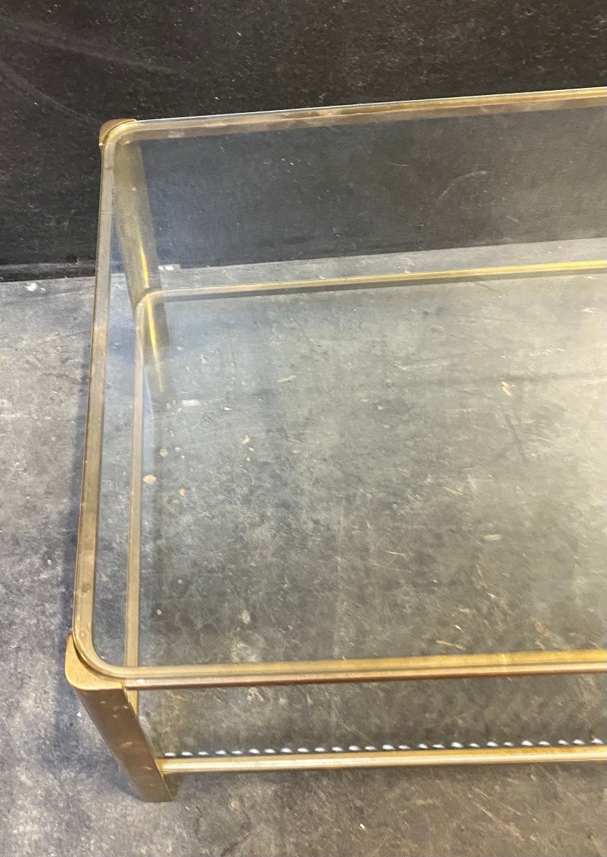 1970′ Jacques Quinet Coffee Table, Maison Malabert. Polished Brass. L: 111 Cm X 56 Cm H 37 Cm-photo-4