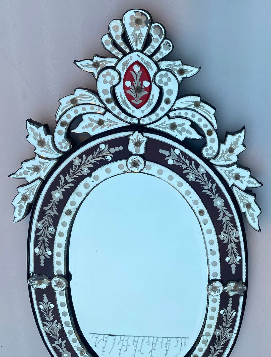 1970′ Oval Venetian Mirror Purple Color H 107 X 50 Cm-photo-2