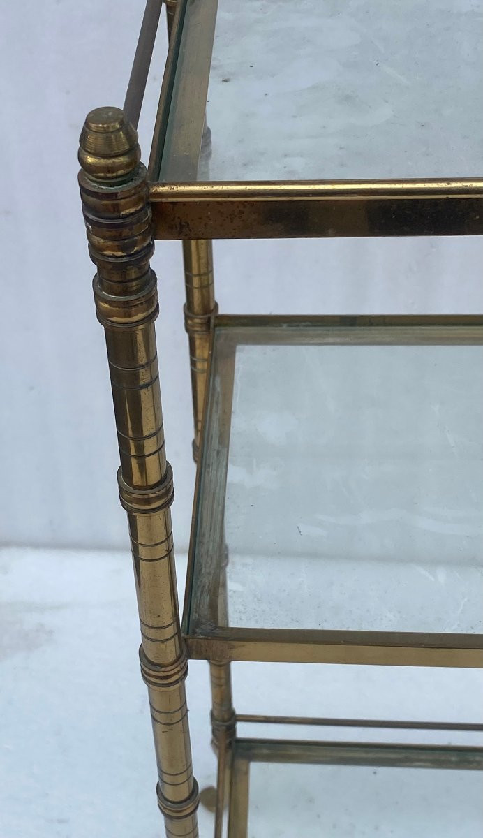 1970′ étagère Bronze  3 Niveaux Maison Baguès Avec Porte Serviettes Plateaux Verre 45 X 34 H 85-photo-8
