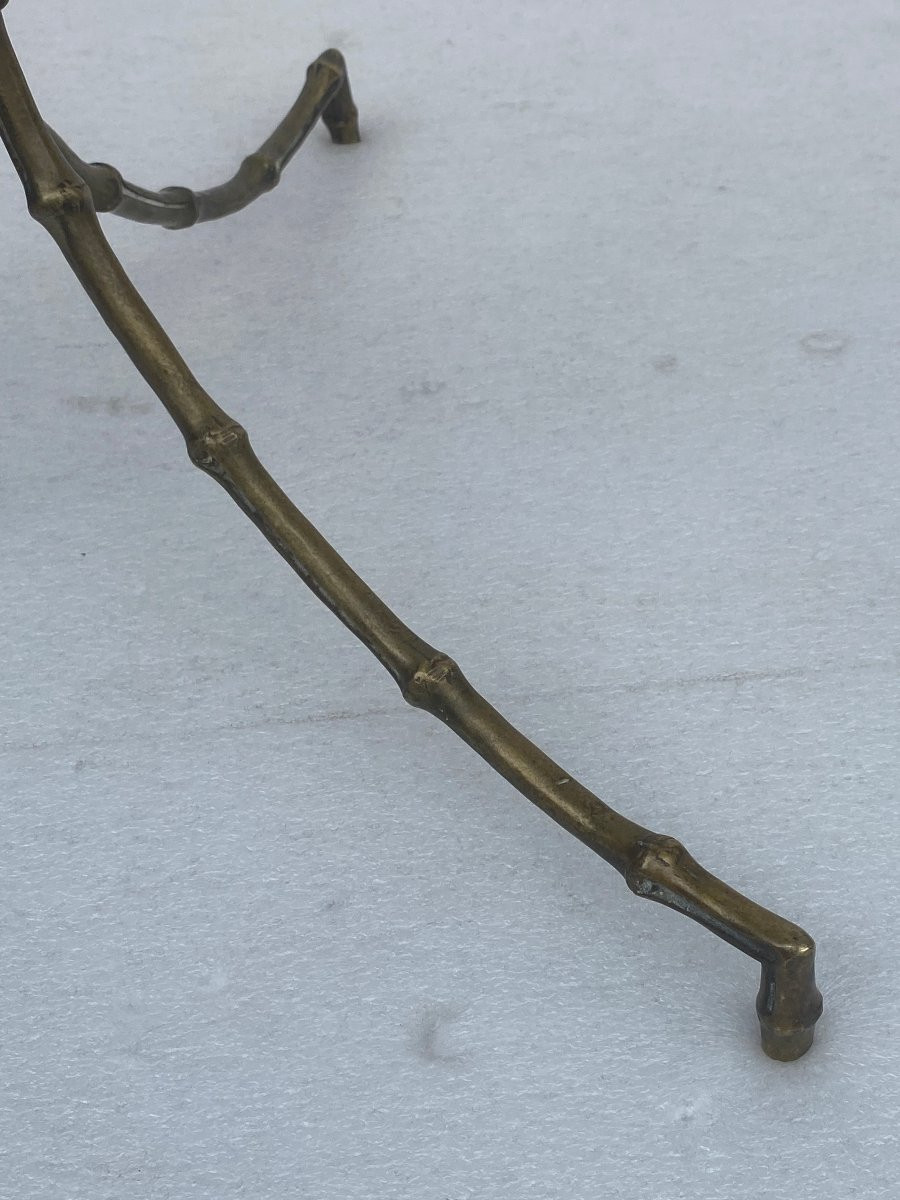 1970′ Paire De Tables Guéridon Decor Bambou Maison Baguès Bronze  Plateau En Verre ø 60 H 45 Cm-photo-4