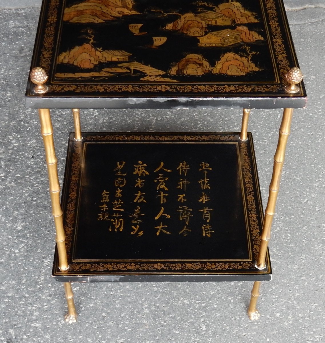 1950 ′ Maison Baguès Table Bamboo Decor In Gilt Bronze With Chinese Lacquer Trays 40x 0 X H59-photo-1
