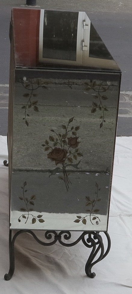 1950/70′ Paire De Buffets Miroir Avec Décor Fleurs Églomisées-photo-4