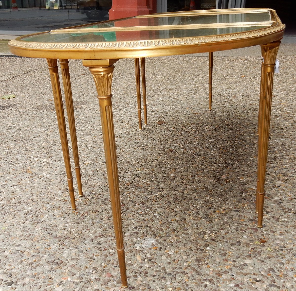 1970 ′ Maison Charles Tripartite Table, Jansen Or Baguès Palm Tree Decor In Gilt Bronze-photo-4