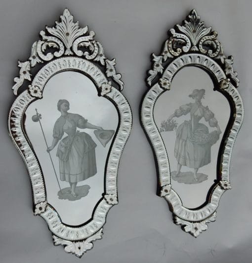 1920/40 Paire De Miroirs Aux Elégantes-photo-2