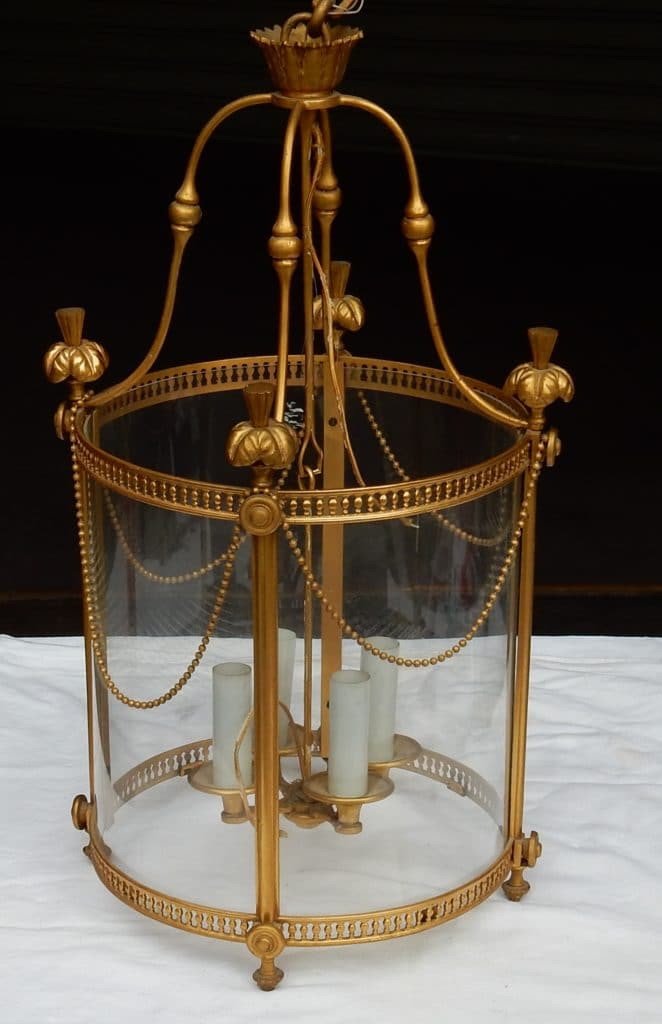 1950/60 Lantern In Gilt Bronze Style Lxiv Height: 59 Cm Diameter: 36 Cm-photo-2