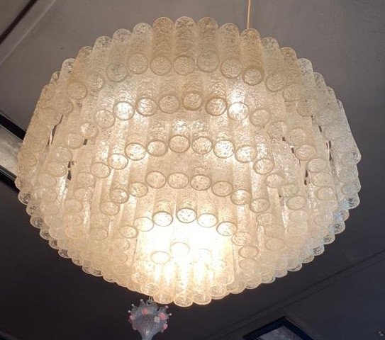 1960/70 ′ Pair Of Venini Murano Doria Chandeliers Diameter 74 Cm 6 Levels 194 Crystals-photo-4