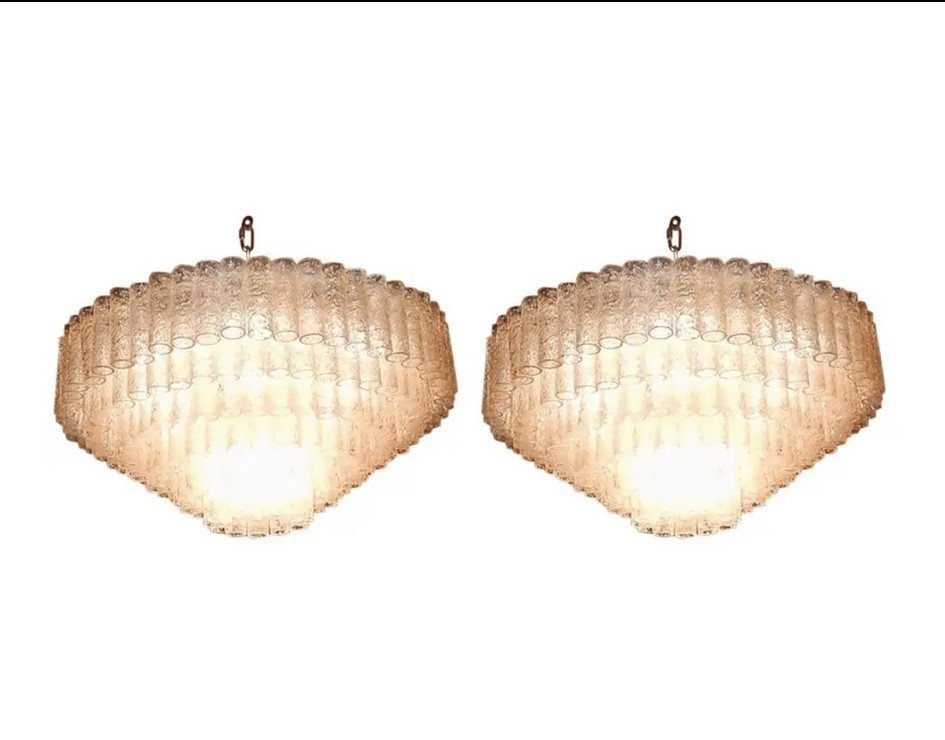 1960/70 ′ Pair Of Venini Murano Doria Chandeliers Diameter 74 Cm 6 Levels 194 Crystals