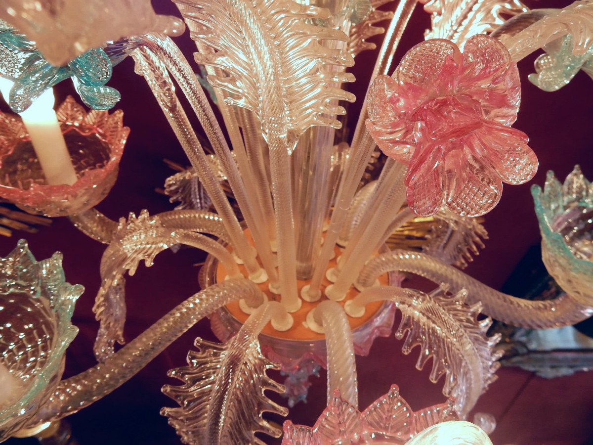 1970 'blue And Pink Murano Chandelier-photo-1