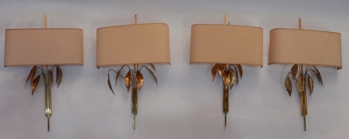 1970 'series Of 4 Maison Charles Wall Lights With Laurel Foliage