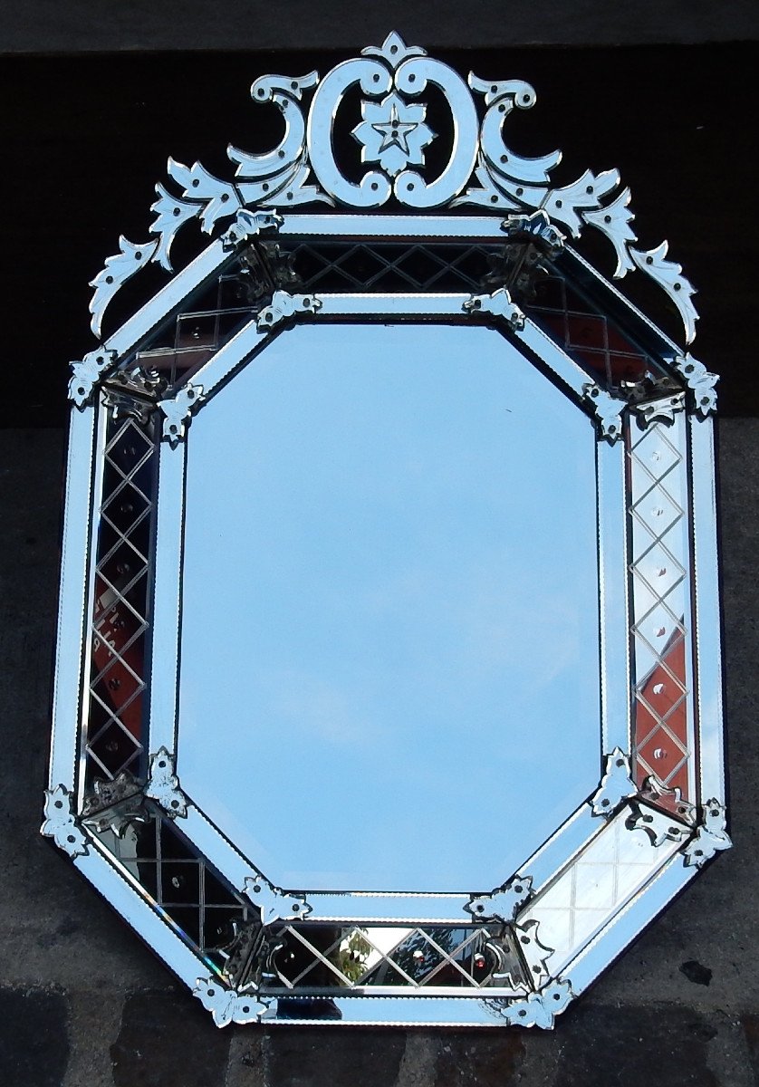 1880/1900 Miroir Style Louis XIV à L’Étoile à 5 Branches 134 X 89 Cm