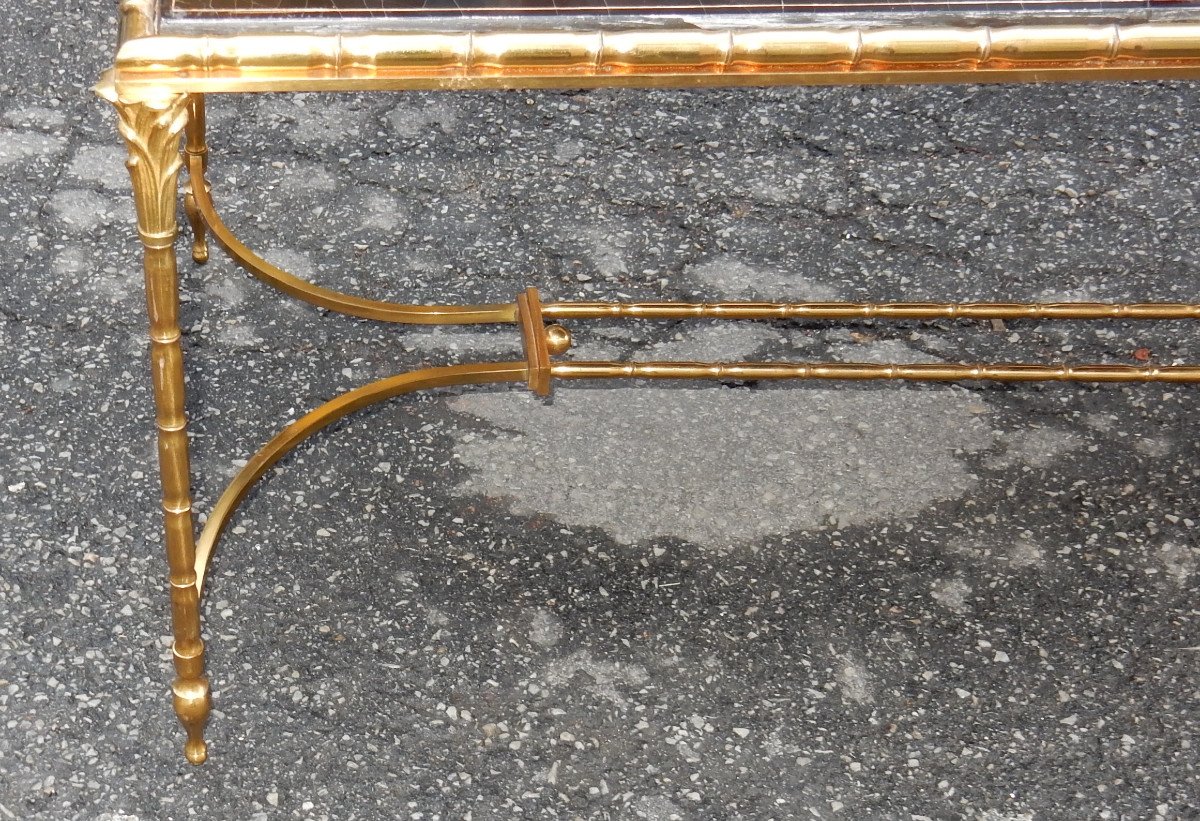 1950/70′ Table Basse Bronze Décor Palmier, Plateau Laque De Chine Style Maison Baguès-photo-4