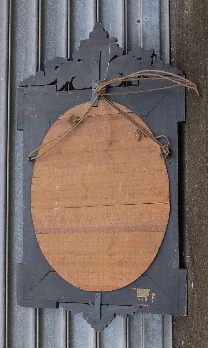 1900′ Miroir Vénitien à Cartouches, Ovale Biseauté-photo-3