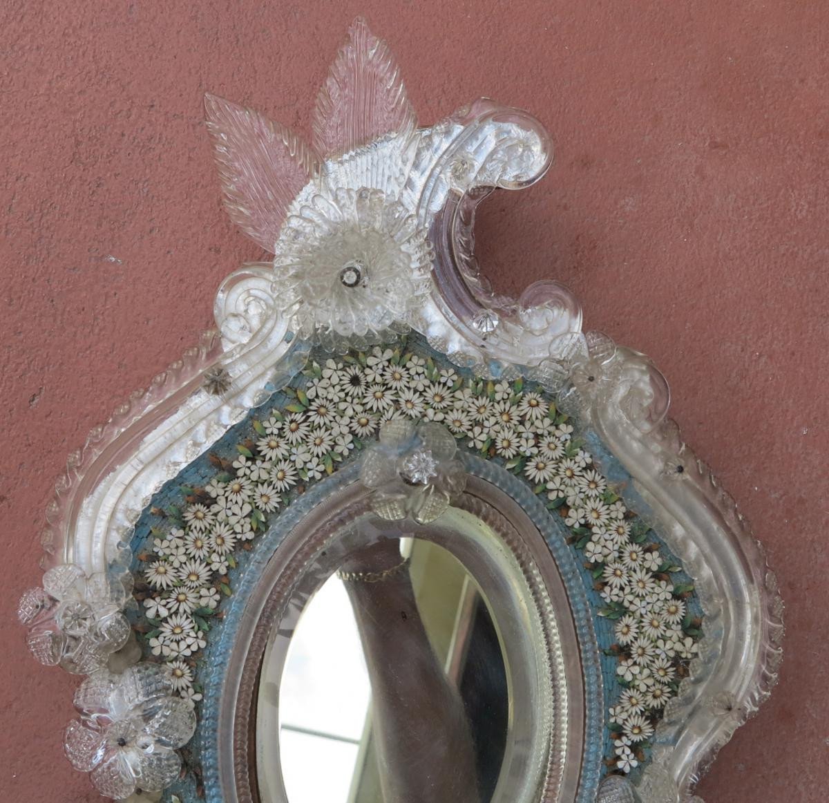 Miroir Vénitien Avec Micromosaïque En Pierres Dures Décor De Fleurs-photo-3