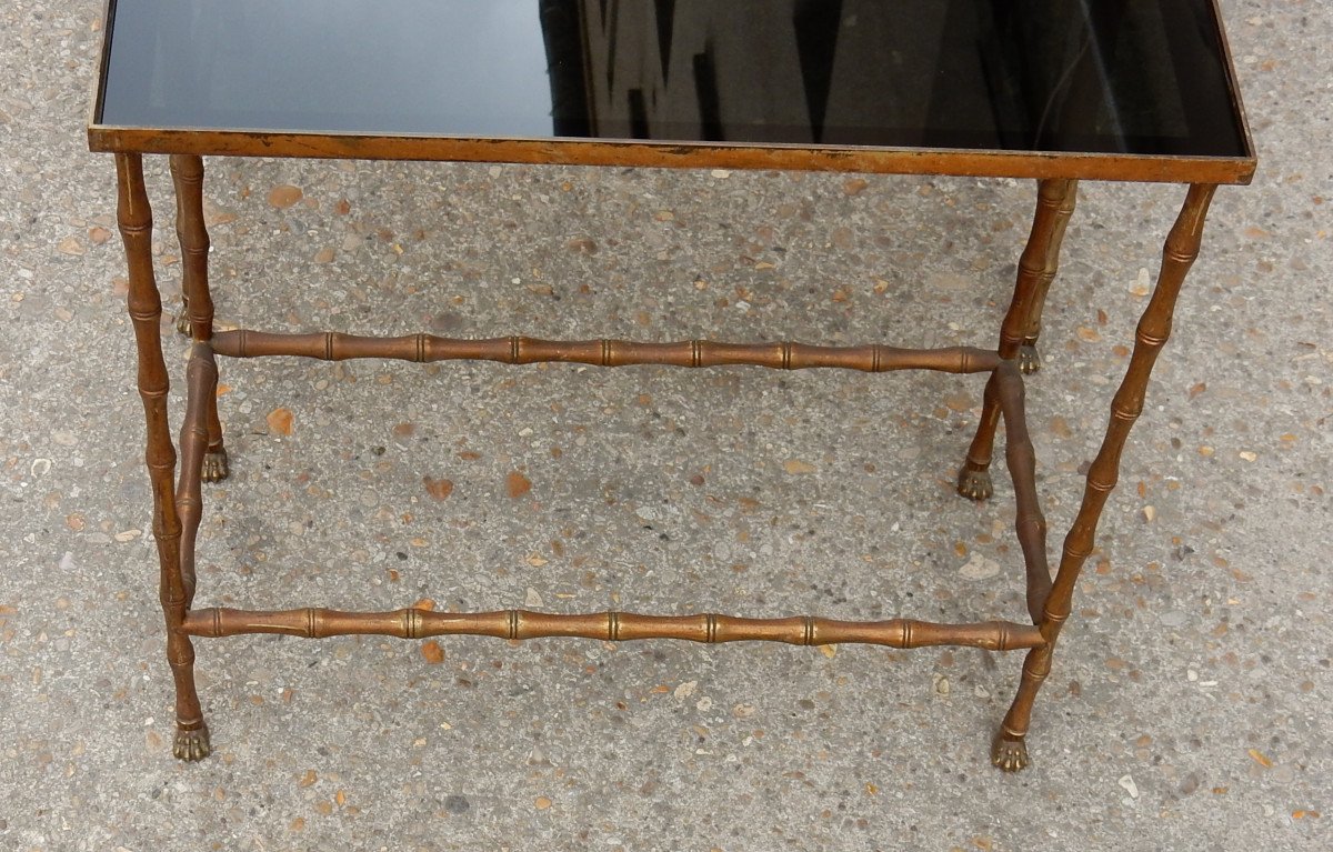 1950/70′ Série De 3 Tables Gigognes Modèle Bambou Avec Pieds Griffes Maison Baguès-photo-4