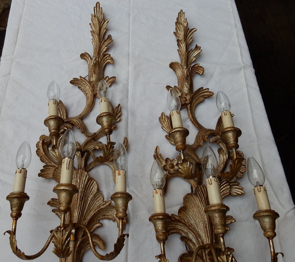 1950/70 ′ Pair Of Silver Wood Wall Lights Lxv Style-photo-3