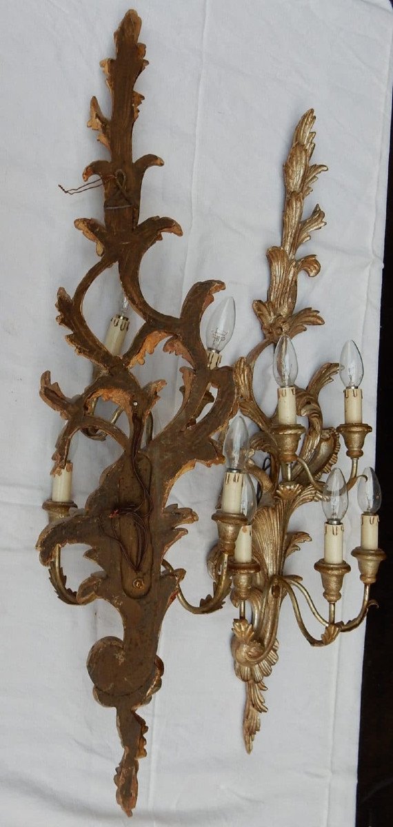 1950/70 ′ Pair Of Silver Wood Wall Lights Lxv Style-photo-3