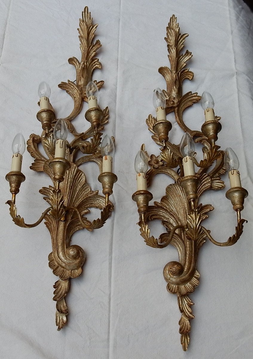 1950/70 ′ Pair Of Silver Wood Wall Lights Lxv Style