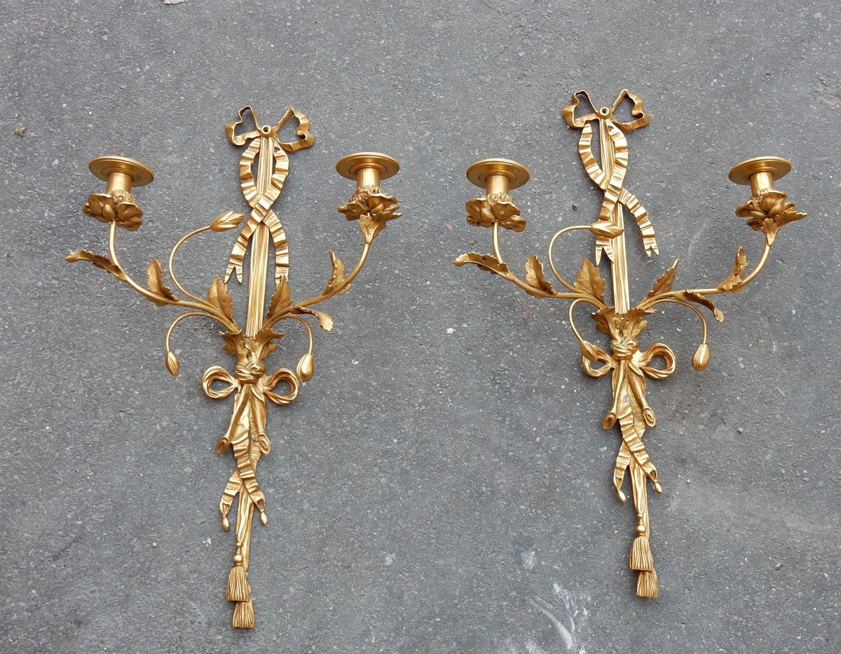 1950 ′ Pair Of Gilt Bronze Wall Lights Lxvi Style