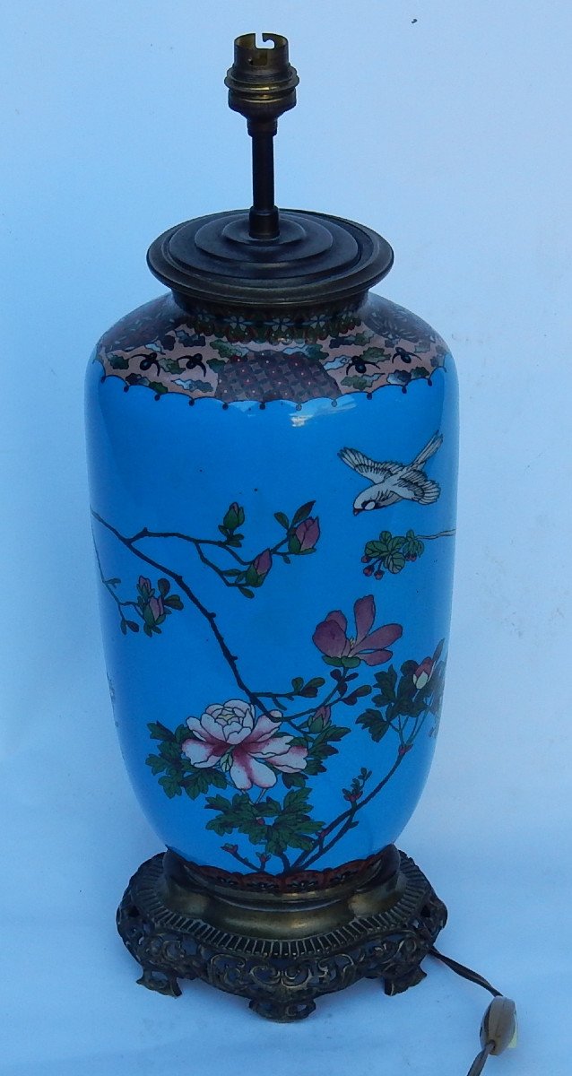 1890 ′ Japan Cloisonne Lamp With Birds And Flowers