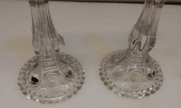 1950 ′ Pair Of Baccarat Beaded Bases Candlesticks-photo-2