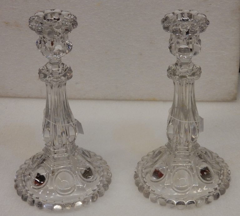 1950 ′ Pair Of Baccarat Beaded Bases Candlesticks-photo-3