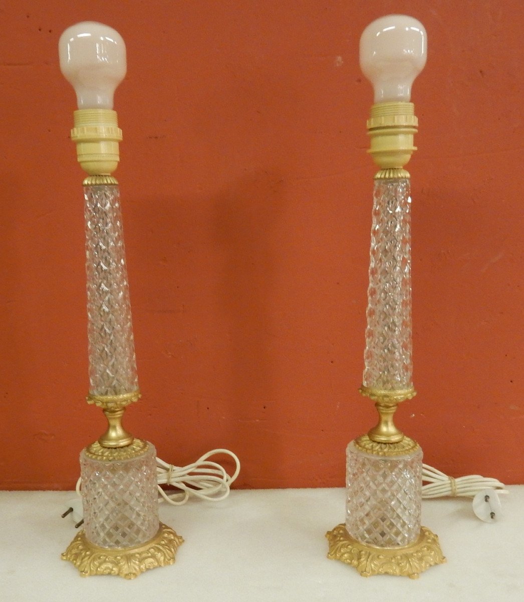 1970 ′ Pair Of Glass Or Crystal And Gilt Bronze Lamps