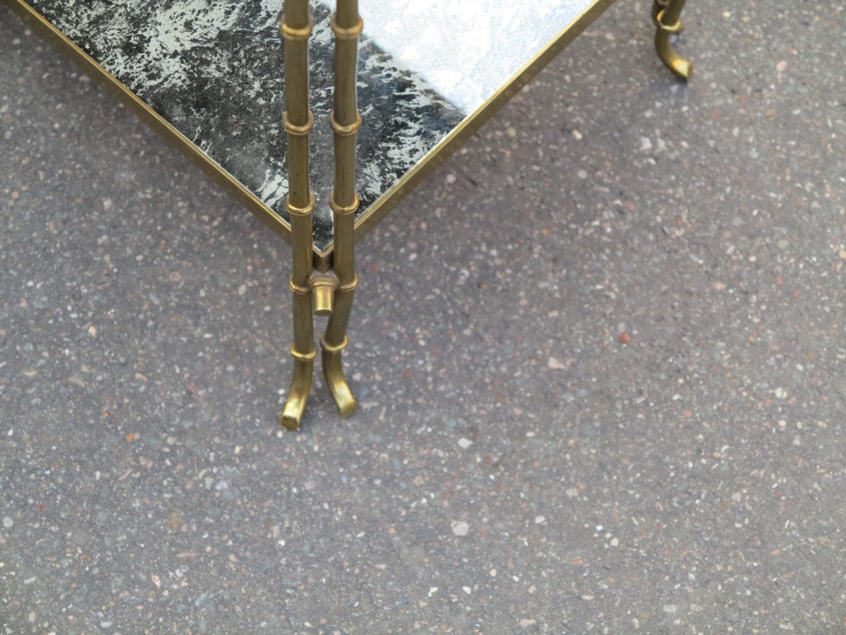 1950/70′ Table Tripartite Bronze Top En Verre Style Maison Baguès-photo-1