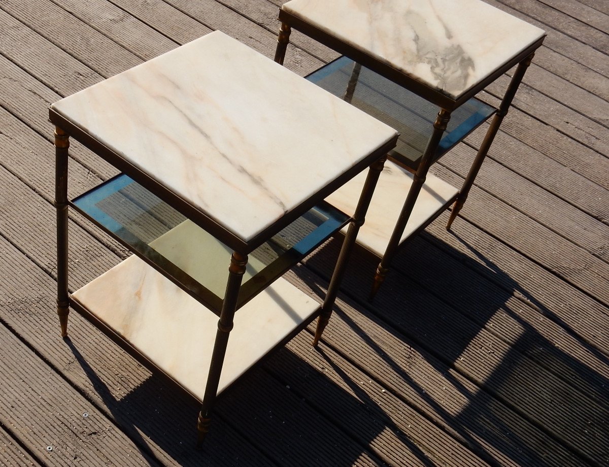 1950/70 ′ Pair Of Ends Of Sofas In Golden Brass Onyx Trays Maison Baguès-photo-2