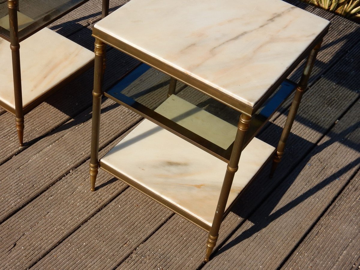 1950/70 ′ Pair Of Ends Of Sofas In Golden Brass Onyx Trays Maison Baguès-photo-4