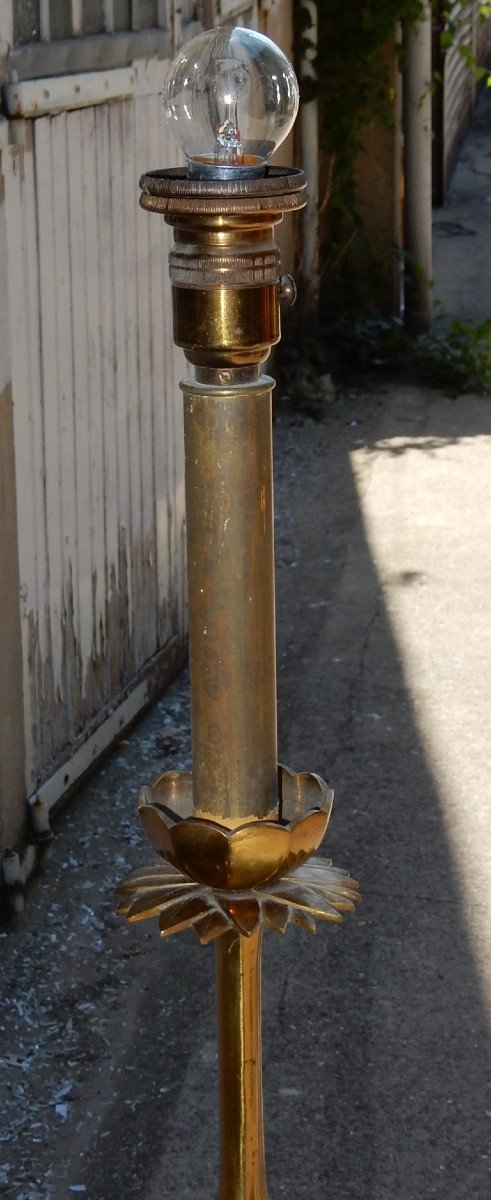 1950/70 Lampadaire En Bronze Doré Maison Baguès Modèle Bambou Tripode-photo-2