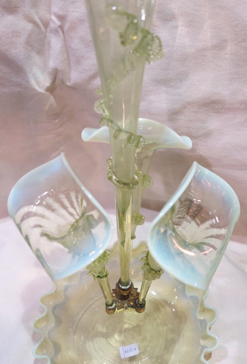 1880/1900 Coupe En Verre Opalescent Avec 4 Cornets Napoléon III-photo-2