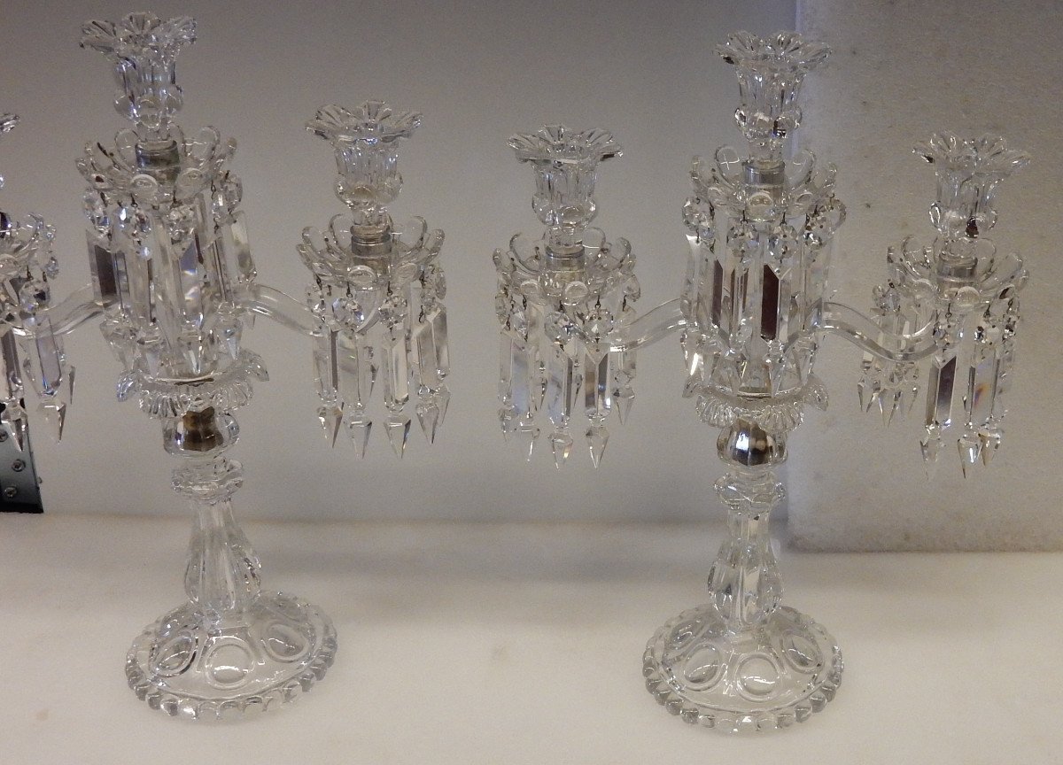 Pair Of Baccarat Candlesticks With 2 Branches Beaded Sockets-photo-4