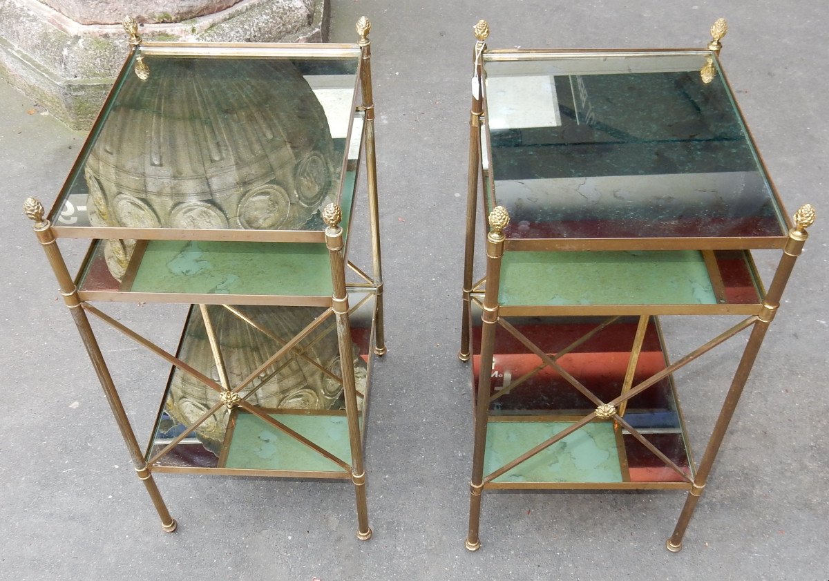 1950/70 ′ Brass Shelves On 3 Levels Maison Baguès With Crossed Trays Aged Mirrors-photo-3