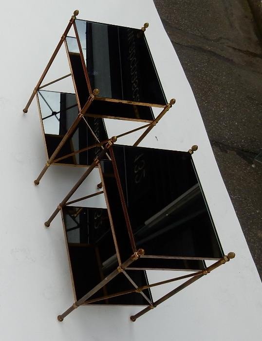 1950/70 ′ Pair Of 3 Tier Brass Shelves Maison Baguès Black Opaline Trays-photo-3