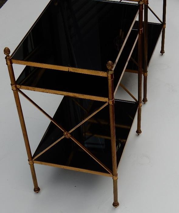 1950/70 ′ Pair Of 3 Tier Brass Shelves Maison Baguès Black Opaline Trays-photo-1