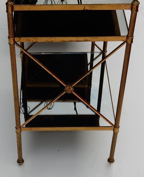 1950/70 ′ Pair Of 3 Tier Brass Shelves Maison Baguès Black Opaline Trays-photo-2