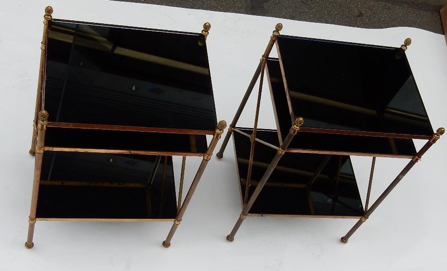 1950/70 ′ Pair Of 3 Tier Brass Shelves Maison Baguès Black Opaline Trays