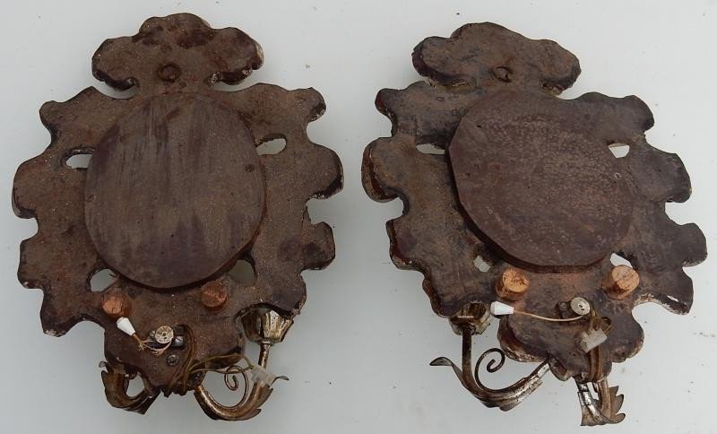 1950 ′ Pair Of Italian Renaissance Style Wall Lights In Silver Wood-photo-3