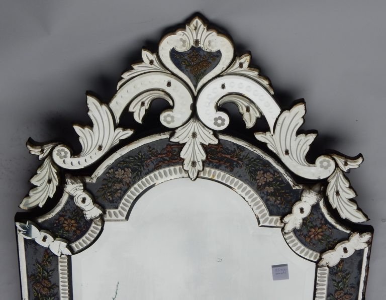 1880/1900 ′ N3 Venice Rectangular Mirror, Blue Glass Frame Decorated With Enameled Flowers Dlg Lxiv-photo-2