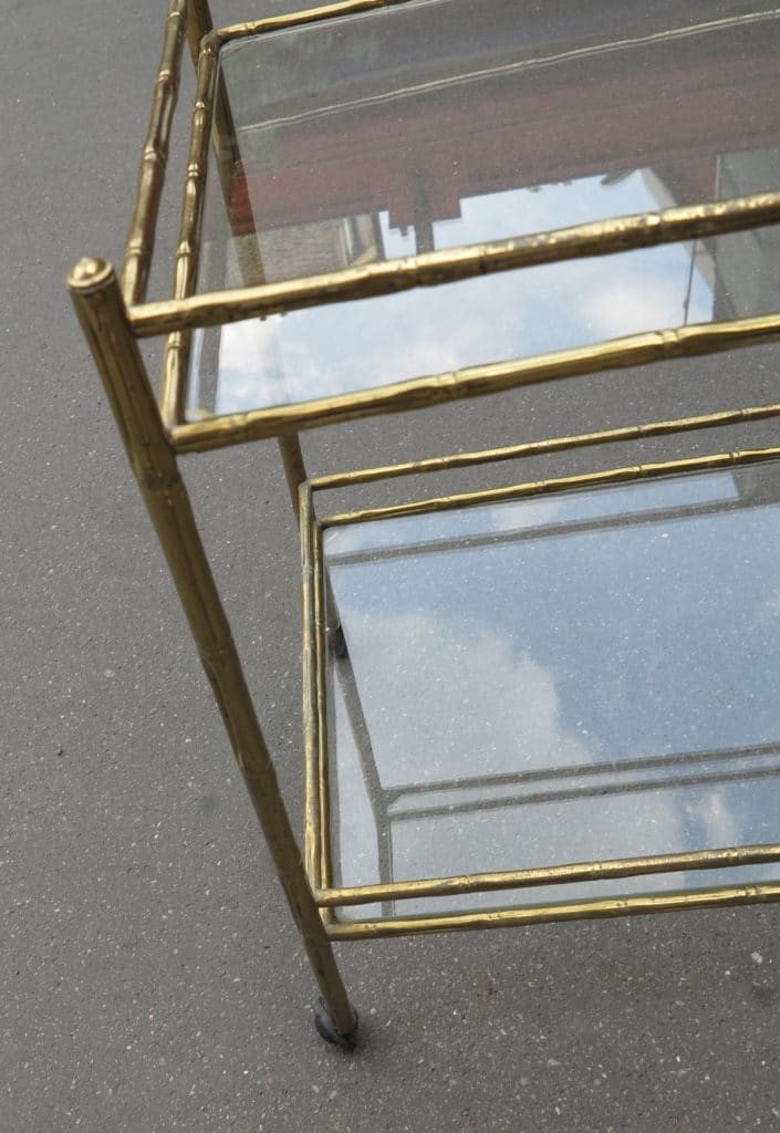 1970 ′ Rolling Trolley In Bronze And Gilded Brass Maison Baguès Bamboo Decor-photo-1