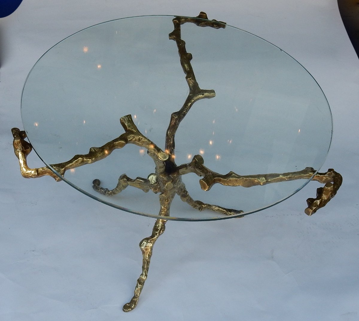 1970 ′ Coffee Table With Branches Gilt Bronze Dlg Agostini Diameter 75 Cm-photo-6