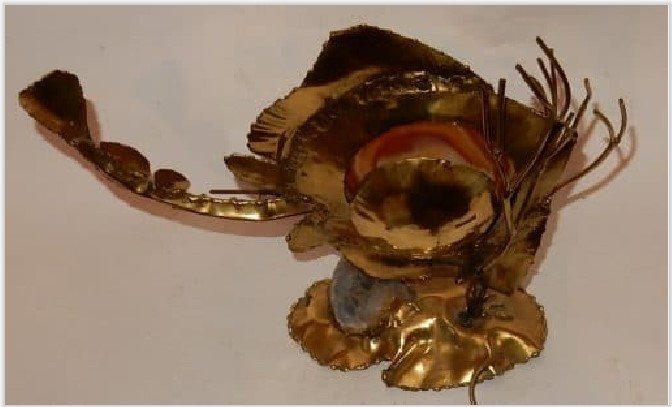 1970′ Lampe A La Raie En Bronze Et Agate Et Cristal De Roche Dlg Brasseur, Faure Signé Laudrain-photo-3