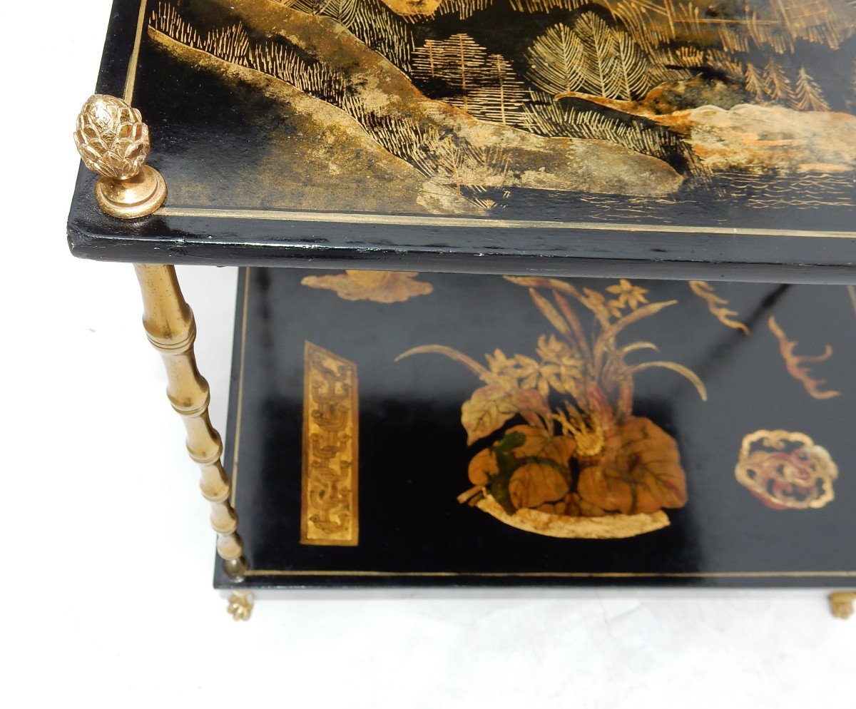 1950 ′ Maison Baguès Decor Bamboo Table In Gilt Bronze With Chinese Lacquer Trays 60 X 36 H 63-photo-3
