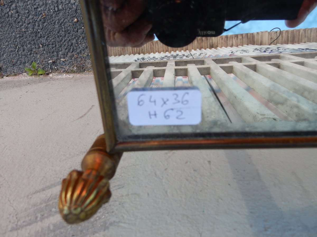 1950/70 ′ End Of Sofa Maison Baguès Brass And Bronze Trays Aged Oxidized Mirror And Flower-photo-4