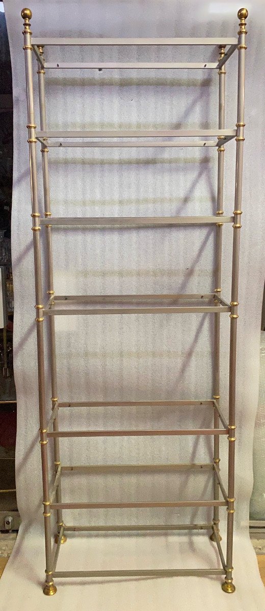 1970 ′ Maison Jansen 7 Tier Shelf And Rings With Ball Tents H 202 X 74 Cm