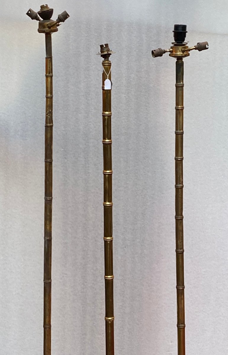 1970′ Paire De Lampadaires En Bronze Doré Maison Baguès Modèle Bambou H 156+ 1 En 149 Cm-photo-3