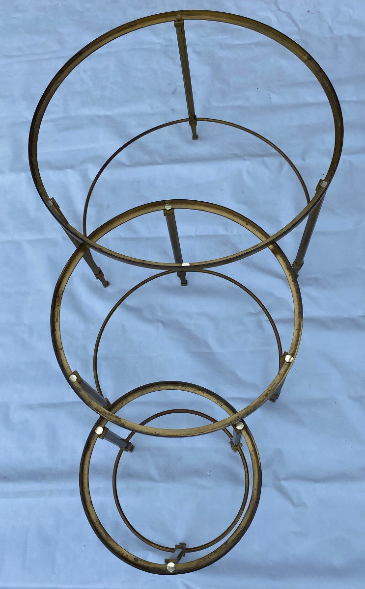 1950/70 Series Of Round Nesting Tables Maison Ramsay Style In Brass-photo-2