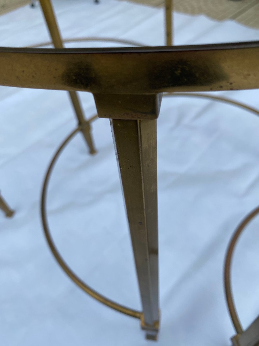 1950/70 Series Of Round Nesting Tables Maison Ramsay Style In Brass-photo-3