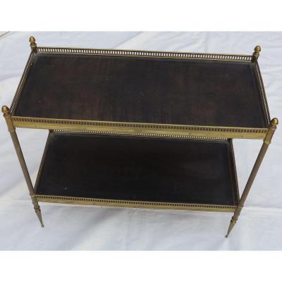 1950/70' Shelf In Brass With Gallery Maison Bagués 2 Tray With Black Leather 